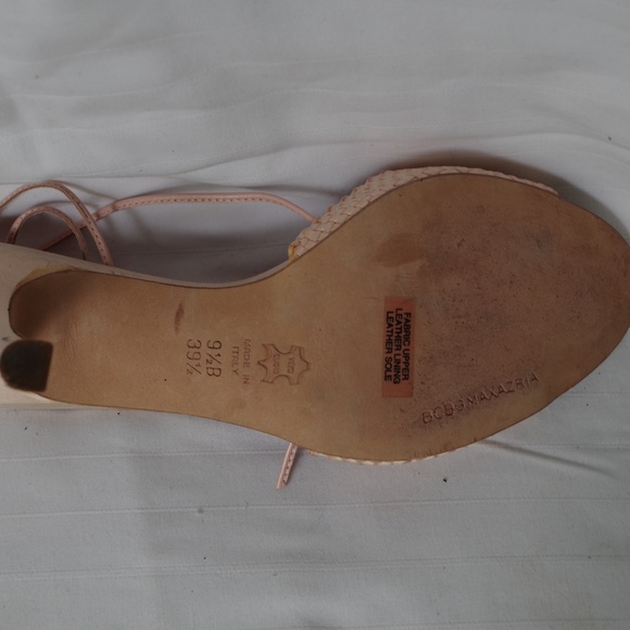 BCBG Rafia & Satin Nude "Natty" High Heel Ankle Tie Sandal- Sz. 9.5 - Picture 5 of 7